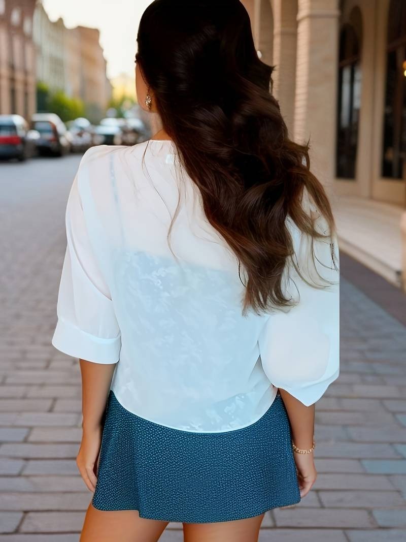 Dahlia | Women's Sheer Chiffon Tie Front Crop Cardigan Top