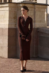Audrey | Women's Ribbed Knit Button Front Midi Dress