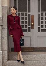 Audrey | Women's Ribbed Knit Button Front Midi Dress