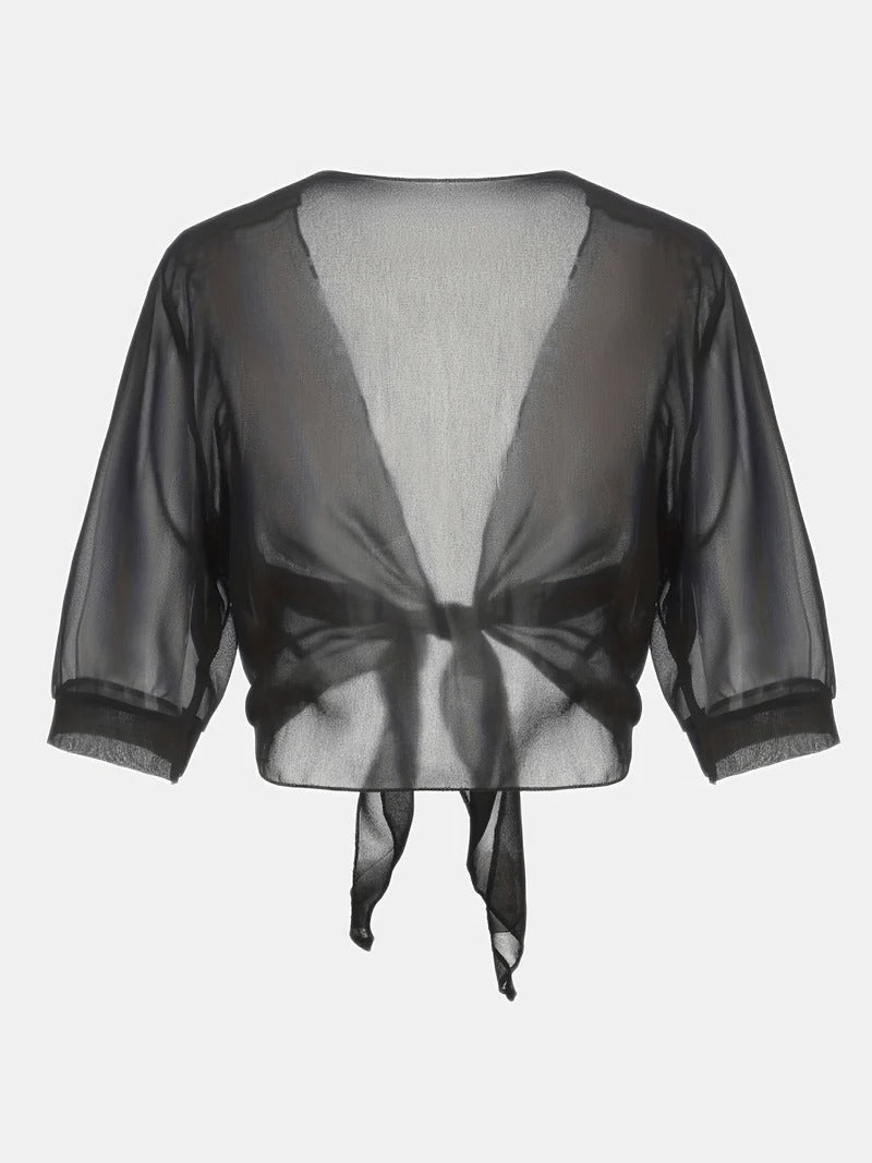 Dahlia | Women's Sheer Chiffon Tie Front Crop Cardigan Top