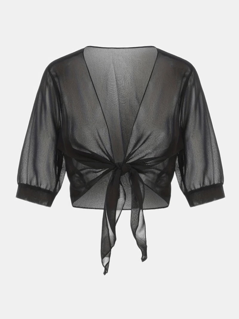 Dahlia | Women's Sheer Chiffon Tie Front Crop Cardigan Top