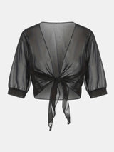 Dahlia | Women's Sheer Chiffon Tie Front Crop Cardigan Top