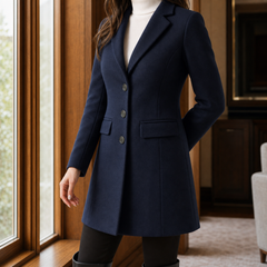 Women’s Wool-Blend Fitted Three-Button Coat in Dark Blue