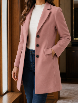 Women’s Wool-Blend Fitted Three-Button Coat in Pink