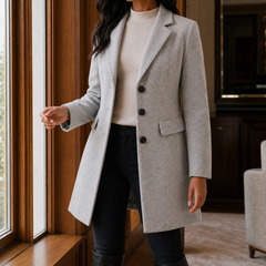 Women’s Wool-Blend Fitted Three-Button Coat in Light Gray