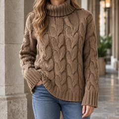 Hildegarde-Kate Cable Knit Women's Sweater - Dark Brown