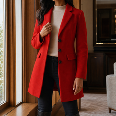 Women’s Wool-Blend Fitted Three-Button Coat in Red
