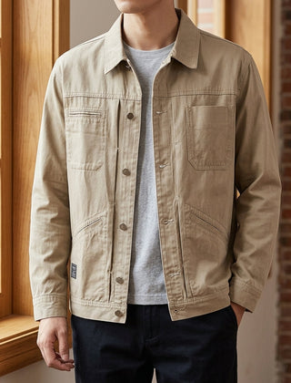 Men’s Four-Pocket Denim Utility Jacket in Khaki