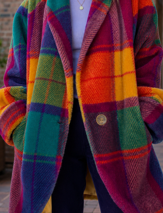 Women’s Oversized Check Longline Wool Coat in Multicolor