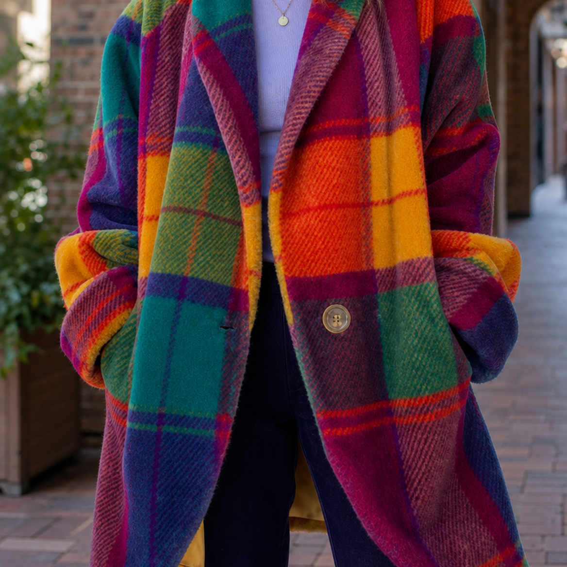 Women’s Oversized Check Longline Wool Coat in Multicolor