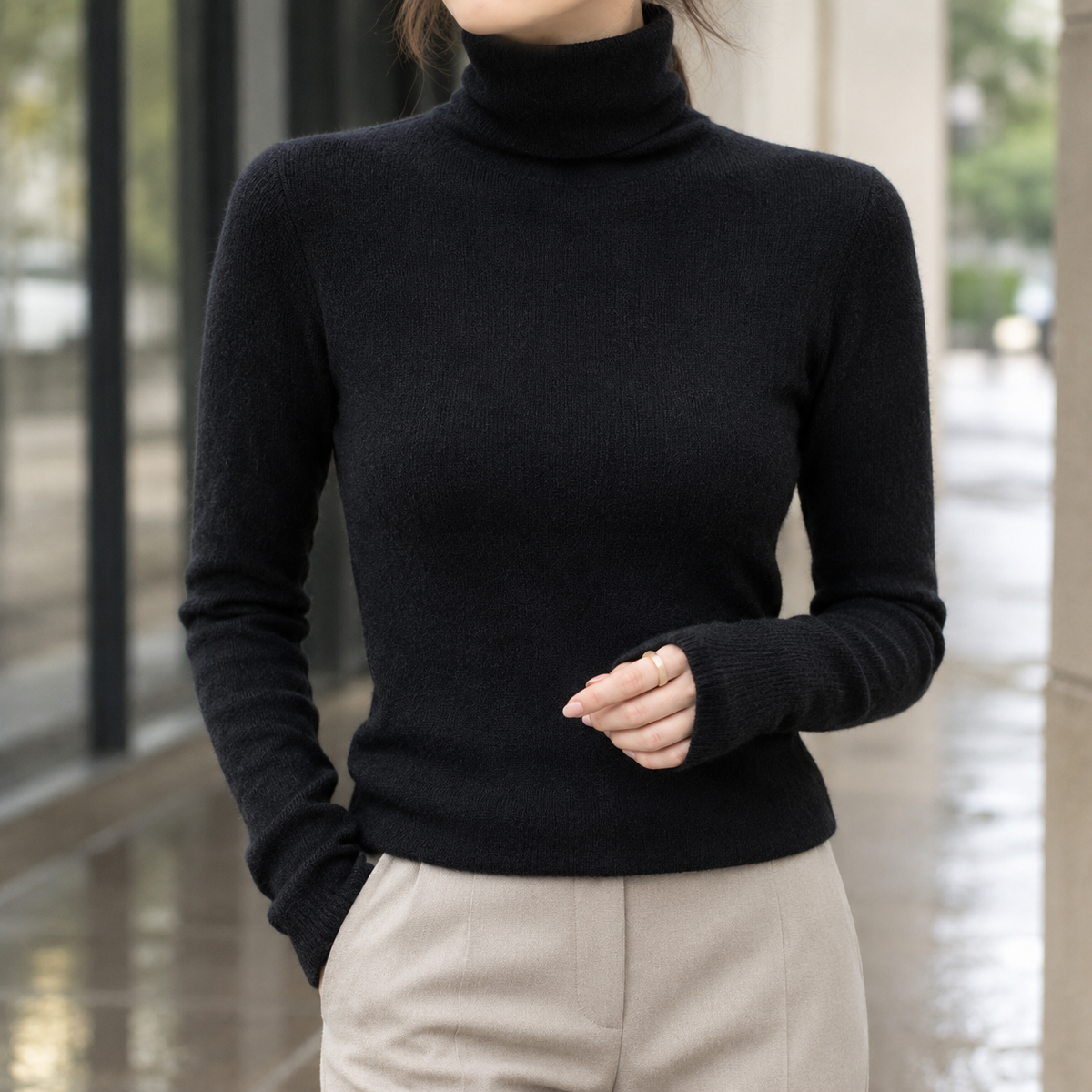 Women's Apolline-Sage Slim Fit Turtleneck Sweater - Black