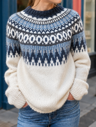 Women’s Fair Isle Yoke Knit Sweater in Beige