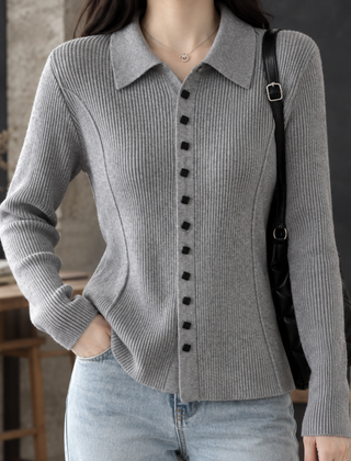 Fiona-Grace Ribbed Women's Cardigan - Gray