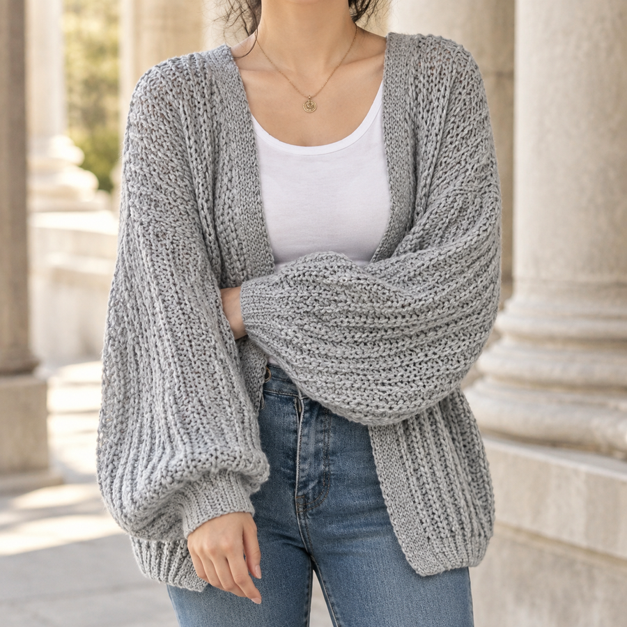 Henriette-Lane Chunky Knit Women's Cardigan - Gray