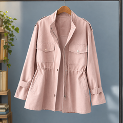 Women’s Drawstring-Waist Four-Pocket Utility Jacket in Pink
