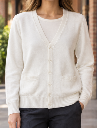 Women’s Cotton-Blend V-Neck Pocket Cardigan in White