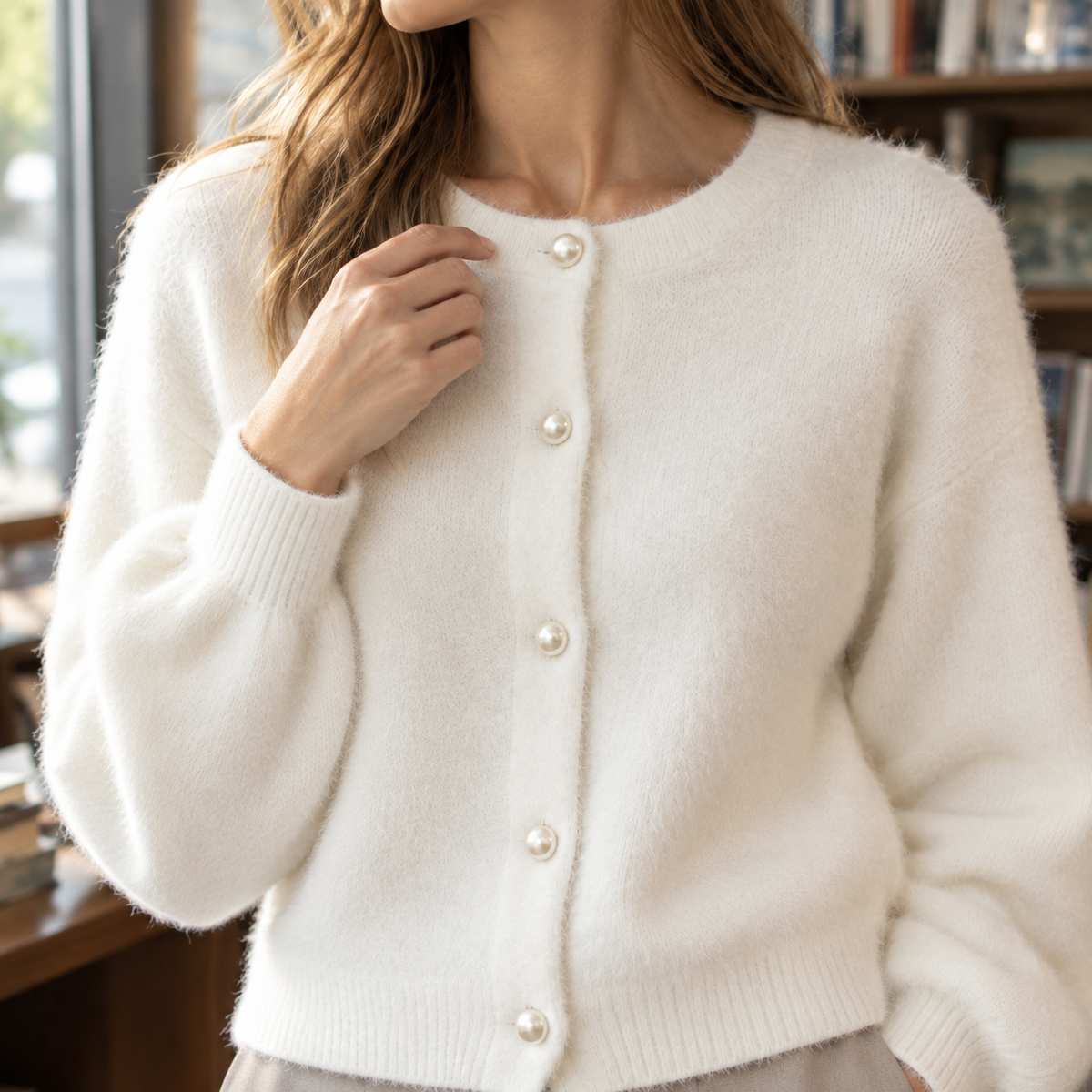 Women’s Pearl-Effect Button Knit Cardigan