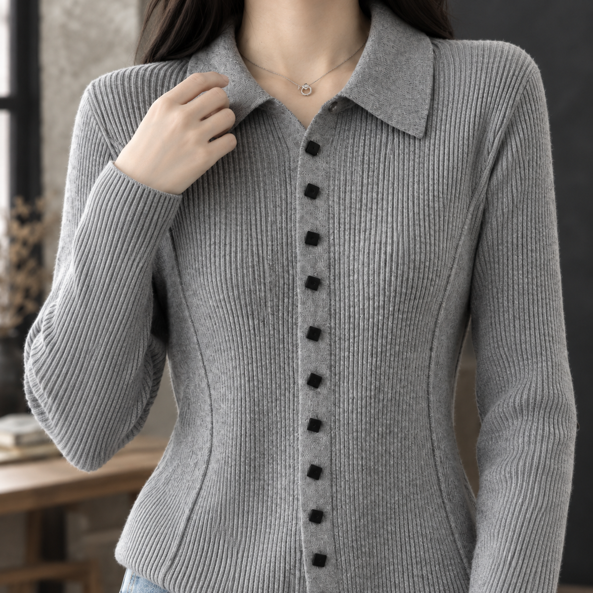 Fiona-Grace Ribbed Women's Cardigan - detail image 5
