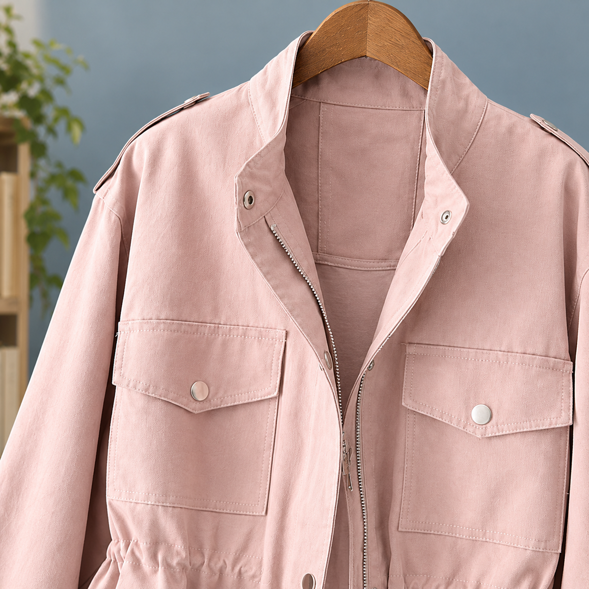 Women’s Drawstring-Waist Four-Pocket Utility Jacket