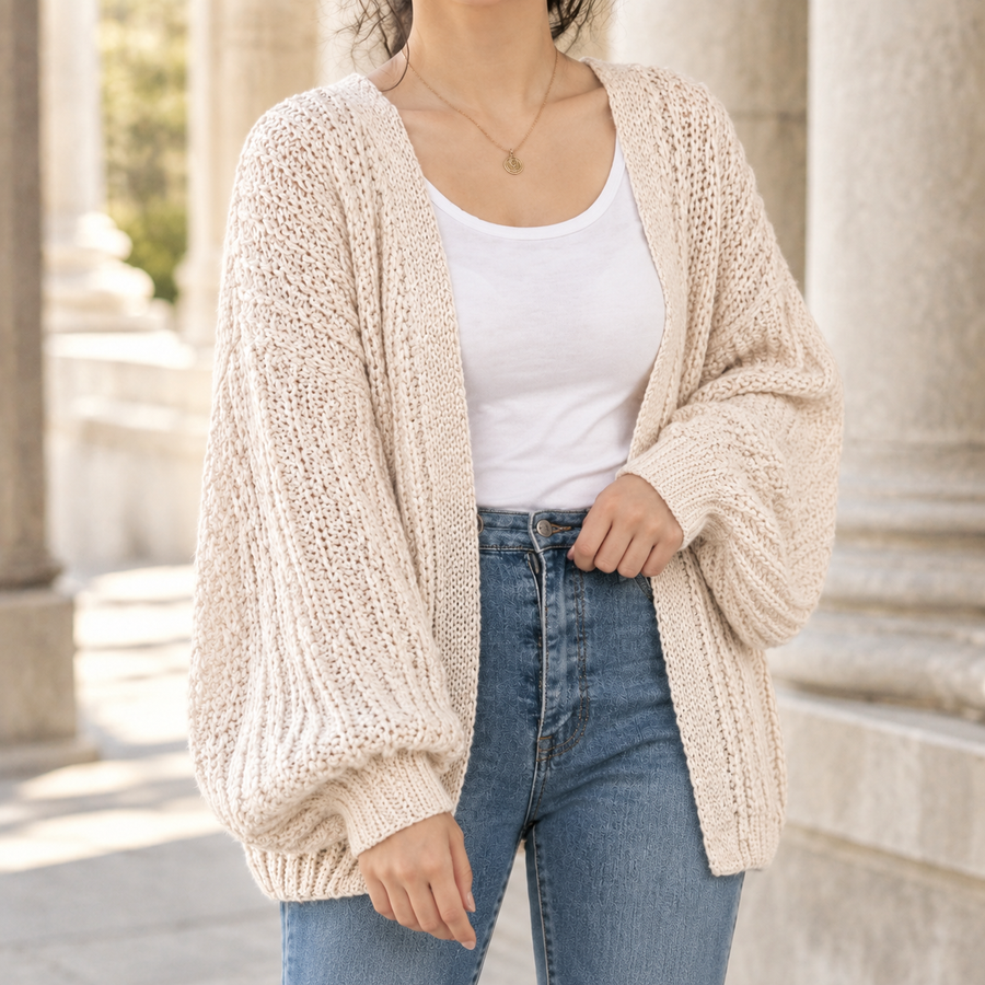 Henriette-Lane Chunky Knit Women's Cardigan - Apricot