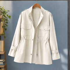 Women’s Drawstring-Waist Four-Pocket Utility Jacket in Creamy White