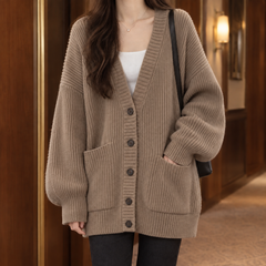 Ines-Faye Ribbed Women's Cardigan - Khaki