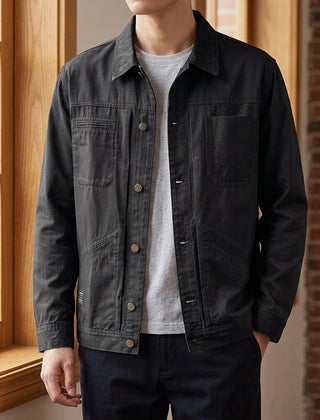 Men’s Four-Pocket Denim Utility Jacket in Black