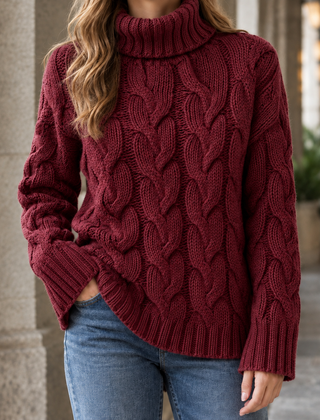 Hildegarde-Kate Cable Knit Women's Sweater - Red