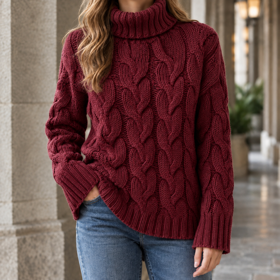 Hildegarde-Kate Cable Knit Women's Sweater - Red