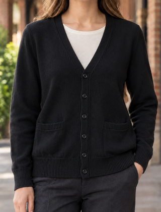 Women’s Cotton-Blend V-Neck Pocket Cardigan in Black