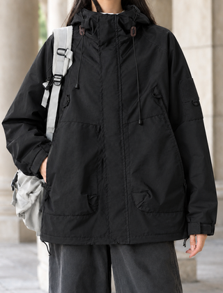 Women’s Cotton-Blend Hooded Four-Pocket Jacket in Black