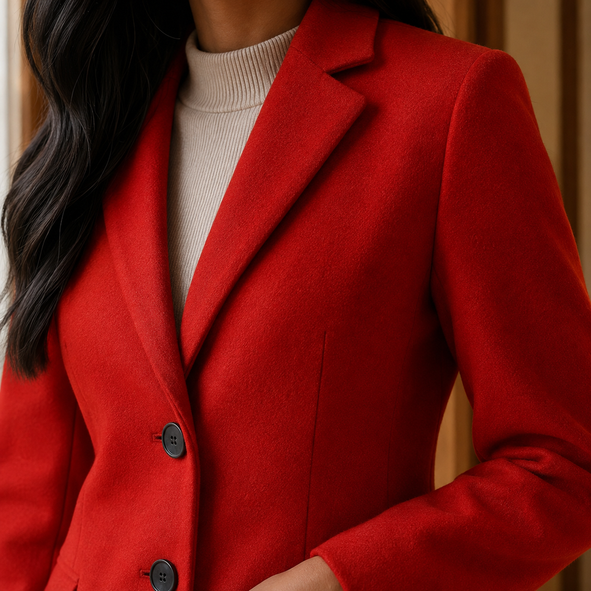 Women’s Wool-Blend Fitted Three-Button Coat