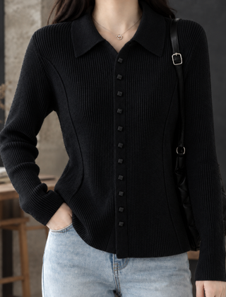 Fiona-Grace Ribbed Women's Cardigan - Black