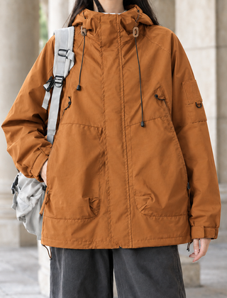 Women’s Cotton-Blend Hooded Four-Pocket Jacket in Burnt Orange