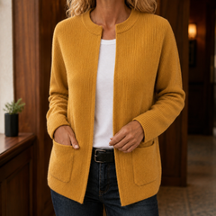 Women’s Ribbed Pocket Detail Cardigan in Yellow