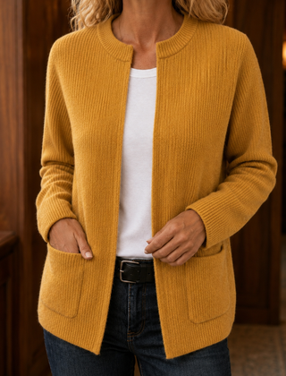 Women’s Ribbed Pocket Detail Cardigan in Yellow