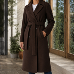 Adele-Grace Belted Women's Overcoat - Chocolate