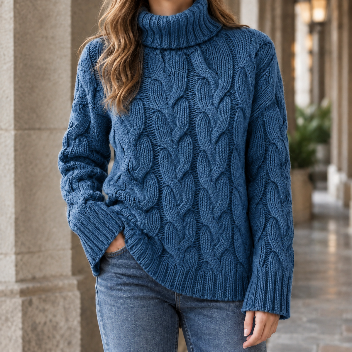 Hildegarde-Kate Cable Knit Women's Sweater - Blue