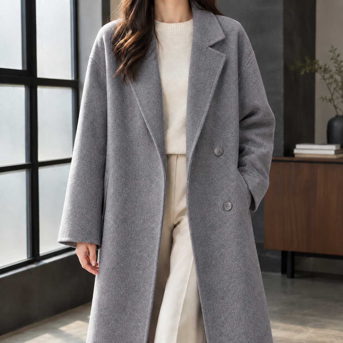 Delia-Grace Double Breasted Women's Coat - Gray