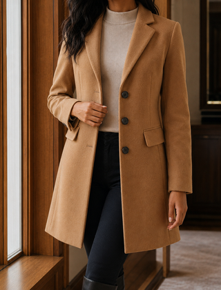 Women’s Wool-Blend Fitted Three-Button Coat in Brown
