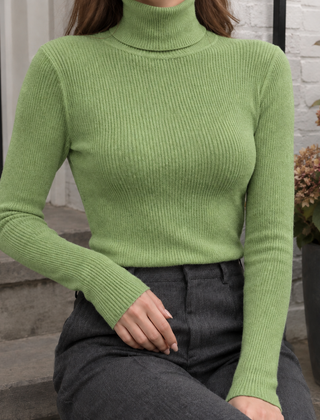 Women's Adeline-Jade Ribbed Turtleneck Sweater - Avocado Green