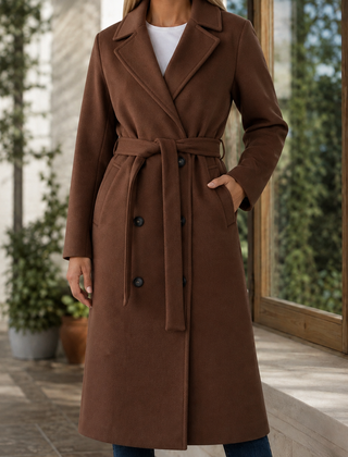 Adele-Grace Belted Women's Overcoat - Brown