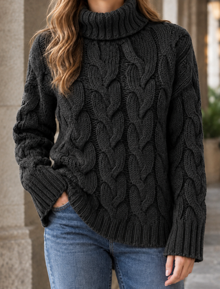 Hildegarde-Kate Cable Knit Women's Sweater - Black