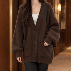 Ines-Faye Ribbed Women's Cardigan - Brown