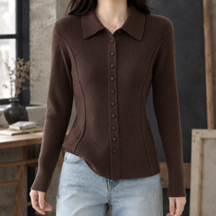 Fiona-Grace Ribbed Women's Cardigan - Coffee