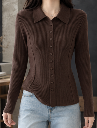 Fiona-Grace Ribbed Women's Cardigan - Coffee