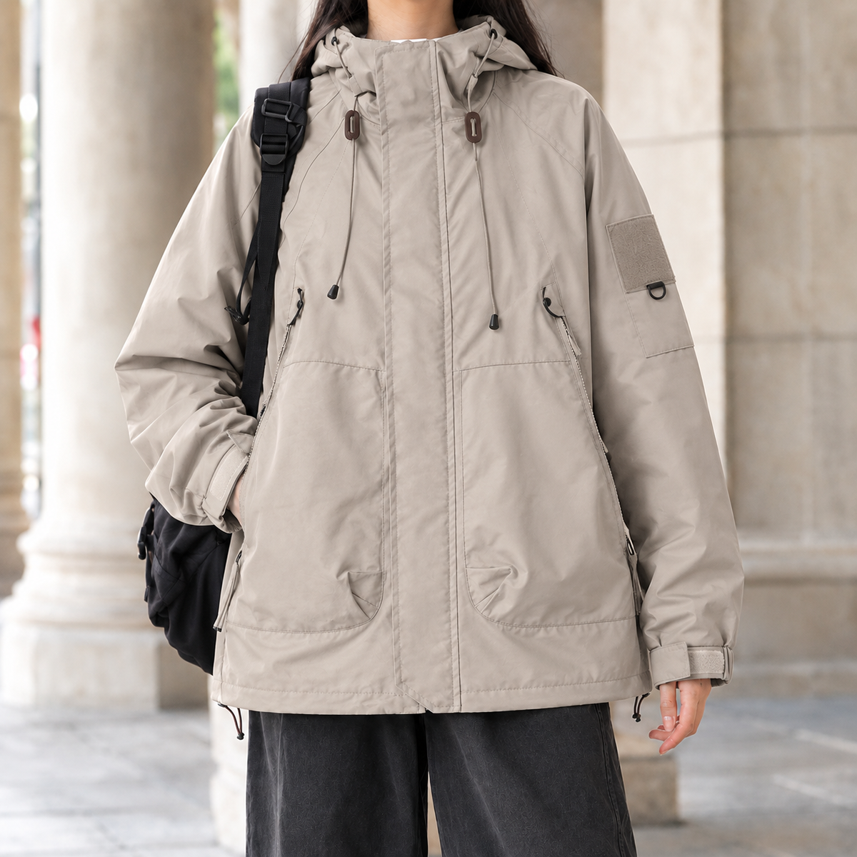 Women’s Cotton-Blend Hooded Four-Pocket Jacket in Khaki
