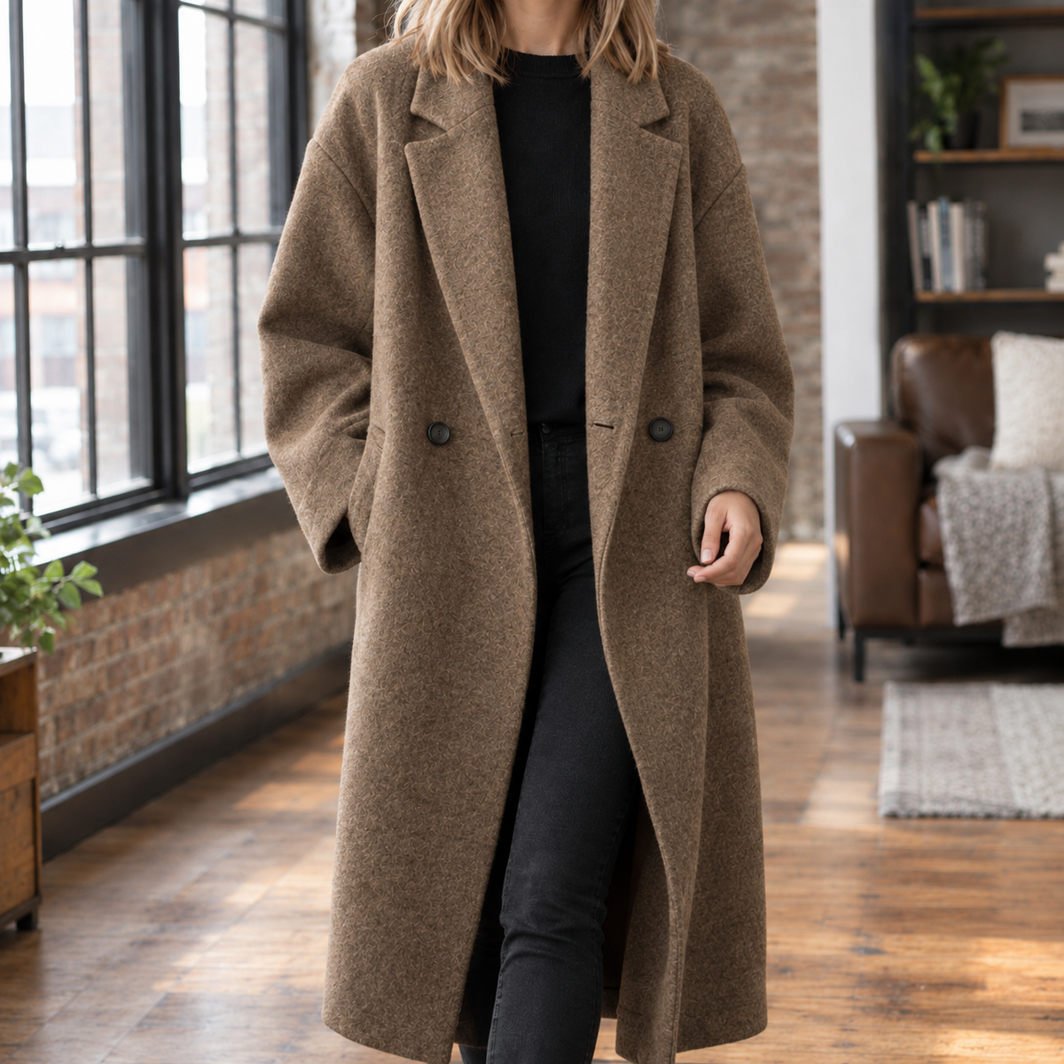 Serena-Faye Wool Blend Women's Coat - Brown