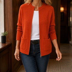 Women’s Ribbed Pocket Detail Cardigan in Orange