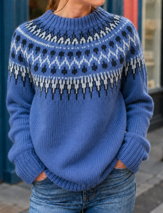 Women’s Fair Isle Yoke Knit Sweater in Blue